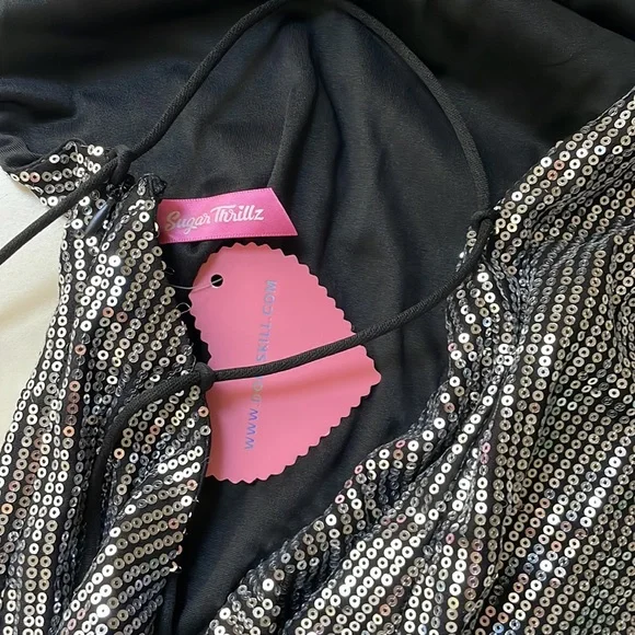 Dollskill Silver Sequin Halter Dress - Picture 3 of 4